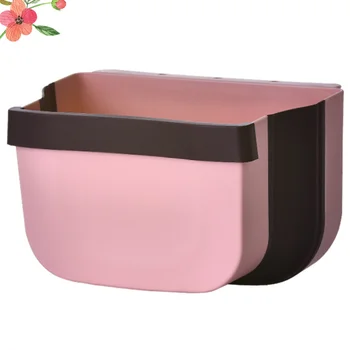 

Kitchen Plastic Trash Holder Foldable Trash Basket Office Storage Trash Can Hanging Waste Container (Pink and Coffee)