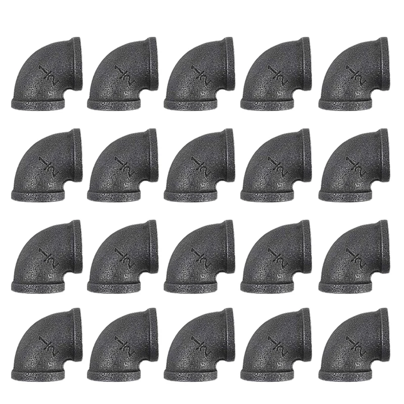 

20 Pack Elbow Pipes - 1/2 inch Plumbing Threaded Pipe, 90 Degree Pipe Elbow - Decorative Iron Piping, Metal Cast Pipe Fittings f