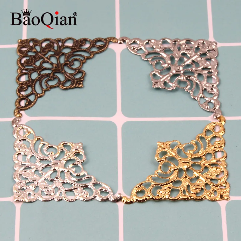 40Pcs 32x50mm Triangle Filigree Crafts Hollow Scrapbooking Embellishments For DIY Crafts Gift Box Decoration Ornaments