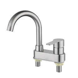 Stainless Steel Double Hole Hot and Cold Basin Faucet Bathroom Brushed Double Basin Faucet Sink Tap