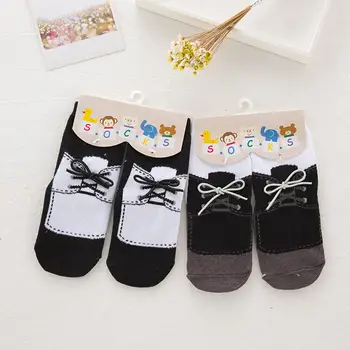 

2Pair Kids Flower Bowknot Anti-slip Breathable Cotton Fake Shoe Over Ankle Socks New