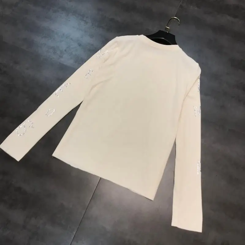 autumn and winter new hot drilling heavy industry letter stretch Slim long-sleeved T-shirt