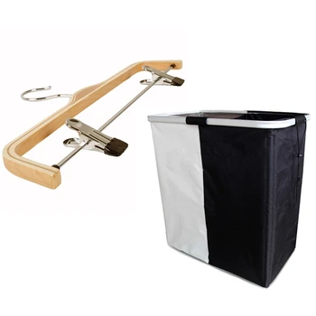

10 Pcs Solid Finish Wooden Trousers/Skirt Hangers & 1pcs Double Laundry Basket Hamper for Dirty Clothes