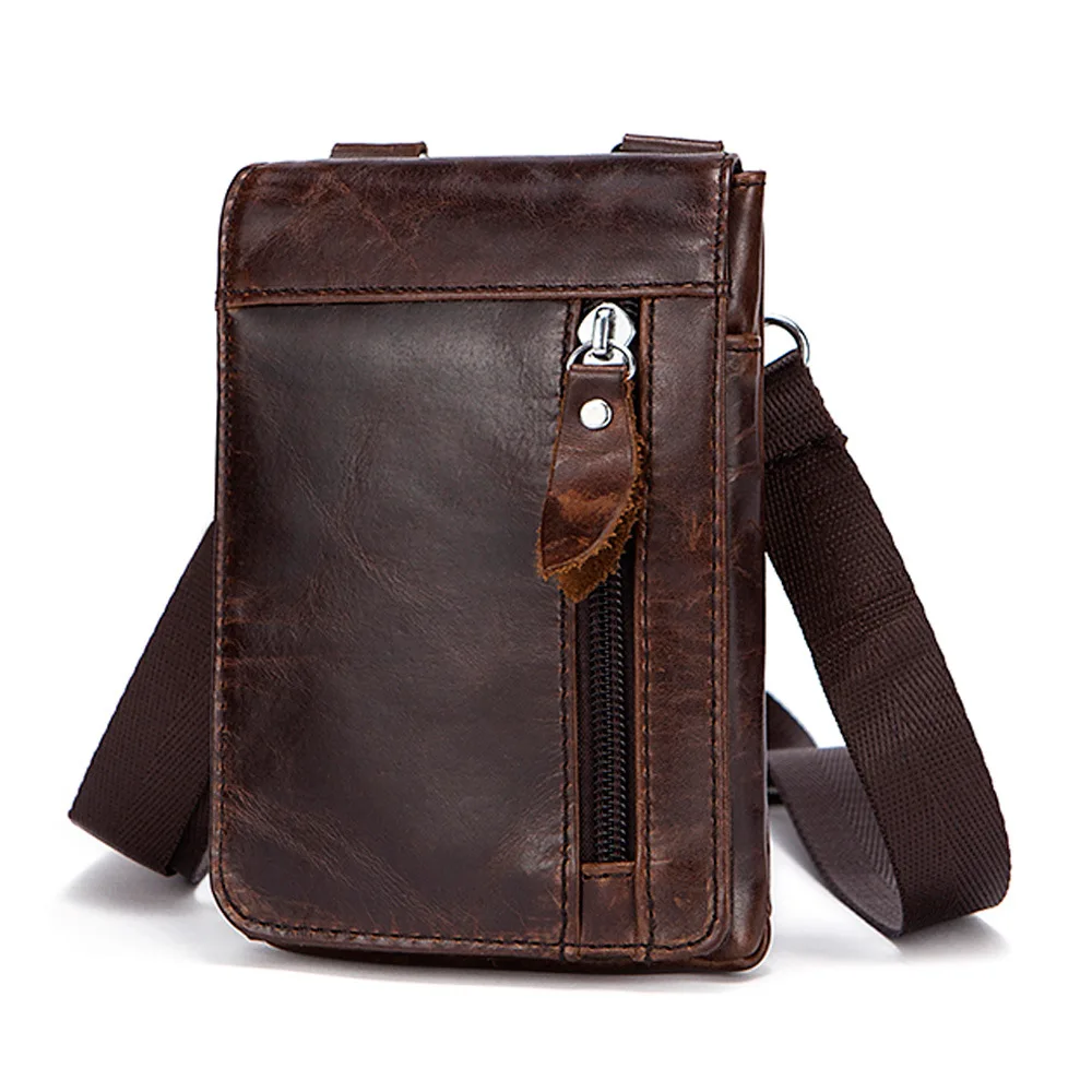 Leaokuu Mens Genuine Leather Small Messenger Shoulder Satchel Phone Pouch Belt Fanny Waist Bag Pack 6402 