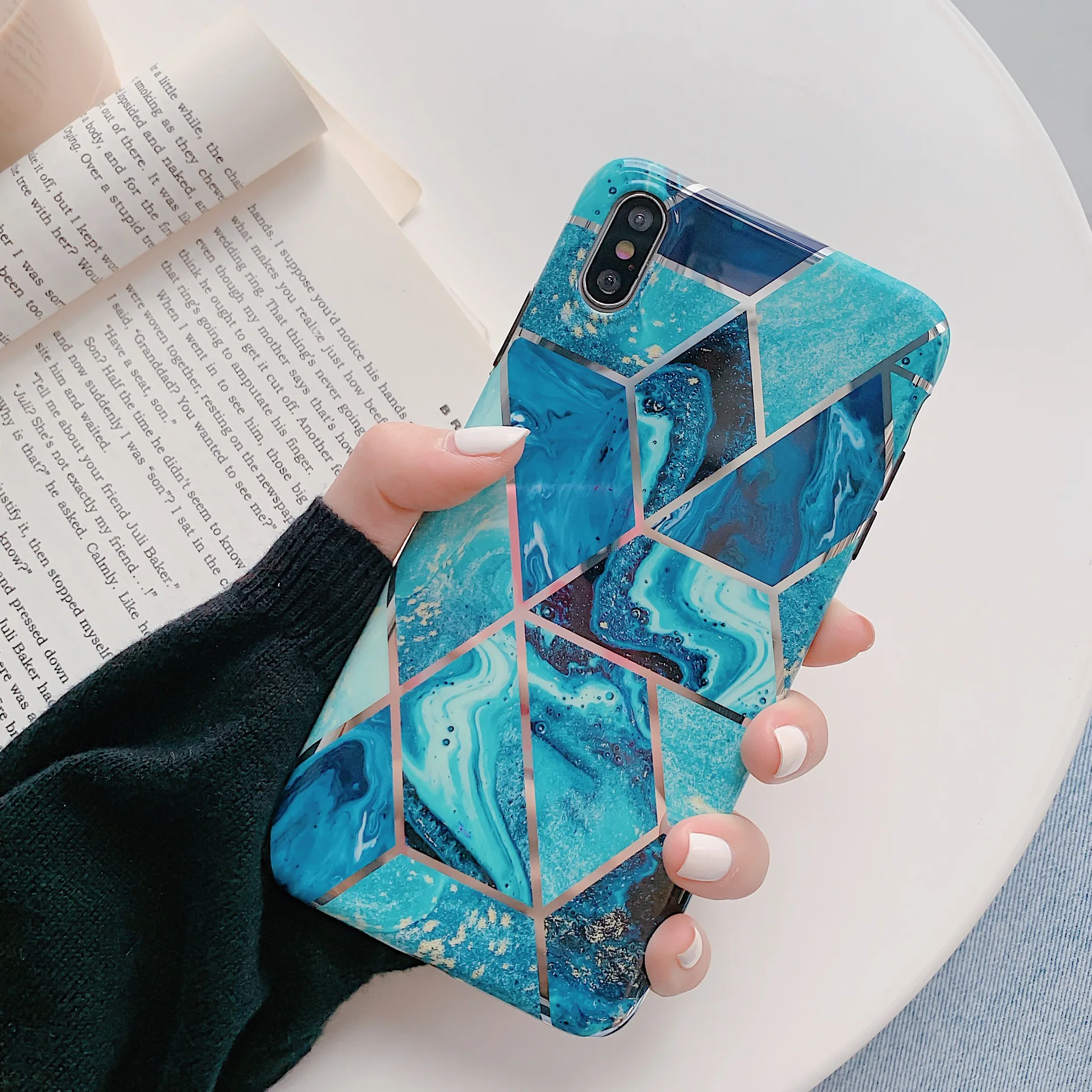 

For IPhone 11 Pro Max Plating blue mosaic marble For IPhone 6 7 8 Plus matte soft shell TPU XS Max XR anti-drop phone case