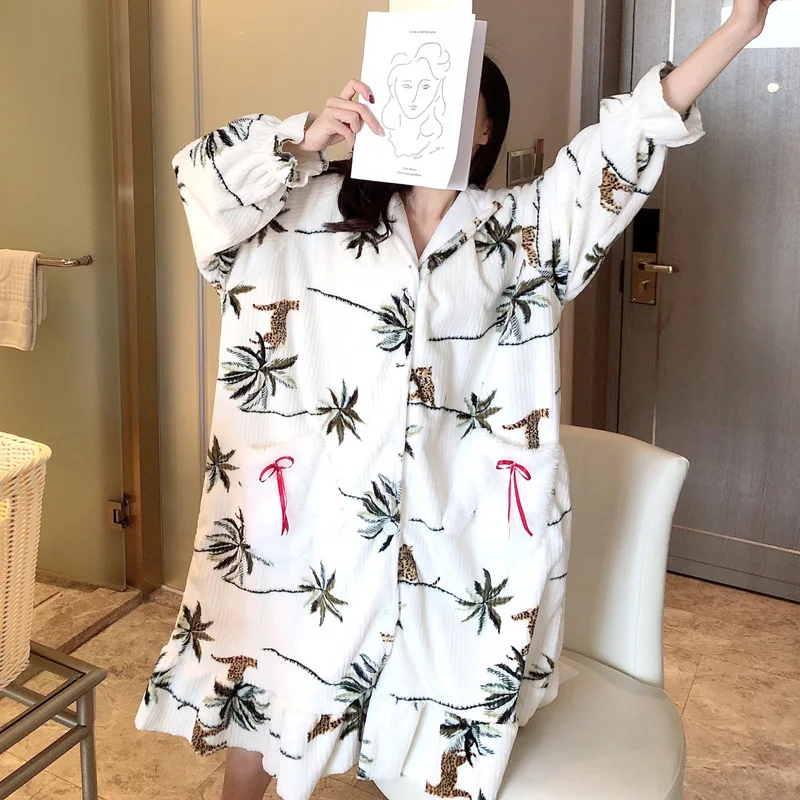 

067 # Palm YD Cardigan Little Fairy Long Sleeve Casual Brushed And Thick Tracksuit Nightgown Set