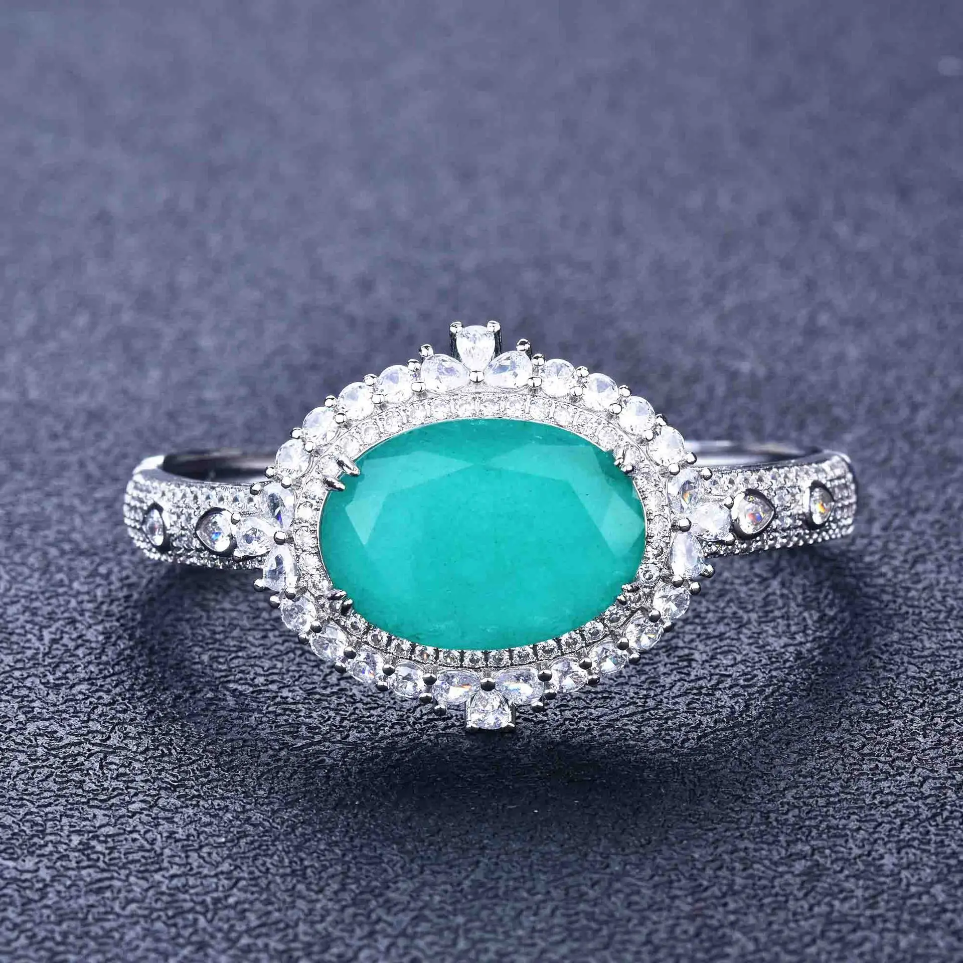 New Trendy Oval Brazil Artificial Paraiba Tourmaline White Gold Color Charms Bracelets For Women Ladies Bangle Jewelry Gifts