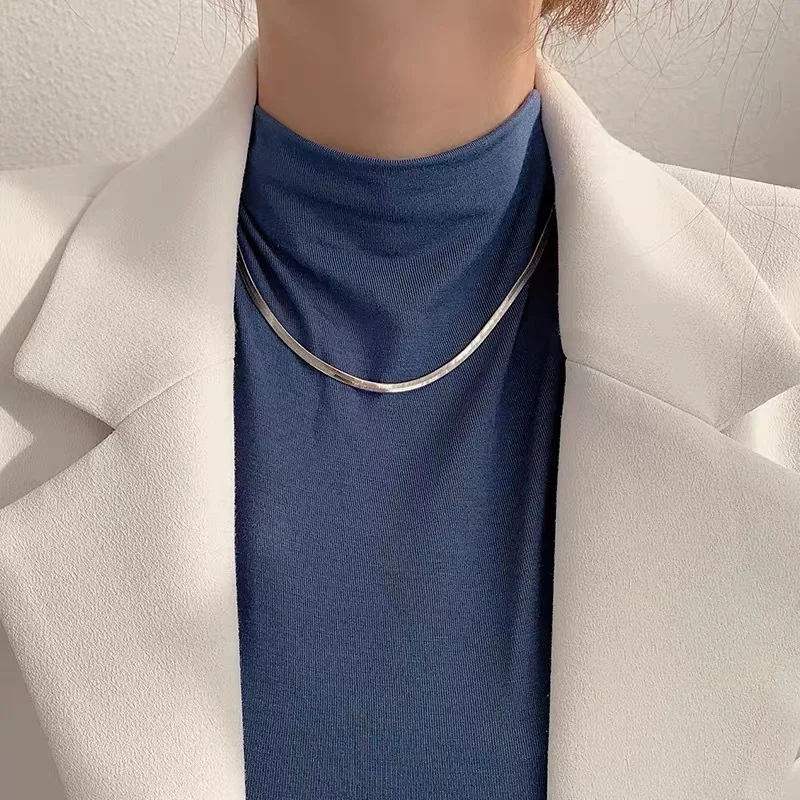 925 Sterling Silver Custom Silver Snake Bone Chain Necklace Women Temperament Clavicle Chain Simple Choker Trendy Accessories - Image 4