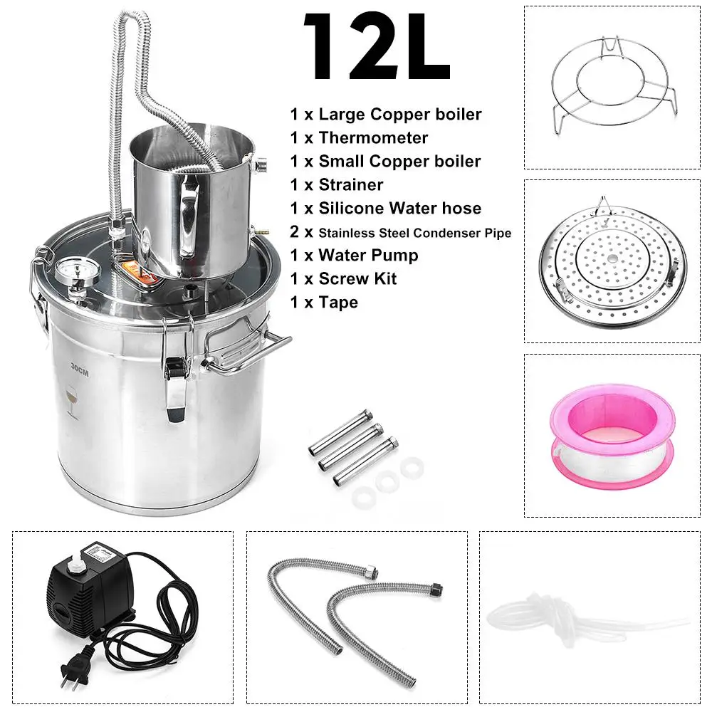 12/20/33L Нержавеющая сталь Медь этанол алкогольный перегонный аппарат, Самогонный аппарат дистилляции котла пивной бокал вина домашнего пивоварения инструмент осветительных реек