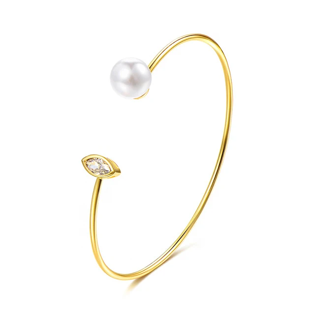 Jinzeyi корейский браслет с искусственным жемчугом для женщин, открывающиеся браслеты, простые модные регулируемые женские браслеты в форме капли - Окраска металла: golden eye