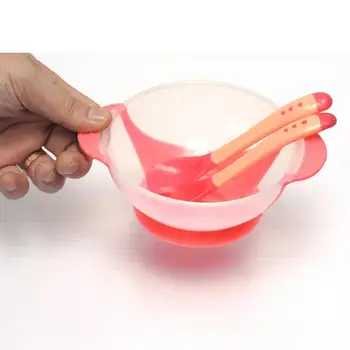 

3Pcs/Set Baby Kids Toddler Suction Bowl Temperature Spoon Fork Feeding Tableware