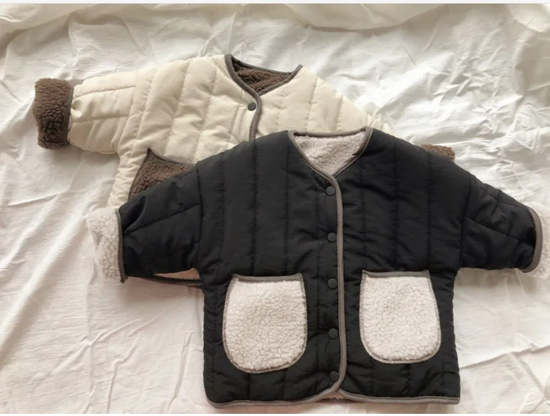 Honey Angle/зимняя повседневная куртка для девочек; детские пальто с заплатками; верхняя одежда из овечьей шерсти в Корейском стиле для мальчиков и девочек; милая детская одежда для малышей