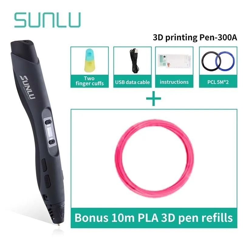 3D Ручка для рисования для детей Scribble от 1 до 8 цифровых Exturded рангов на Seep control SUNLU SL-300A 3D печать Подарочная коробка с ручками - Цвет: SL-300A-10.1-Black