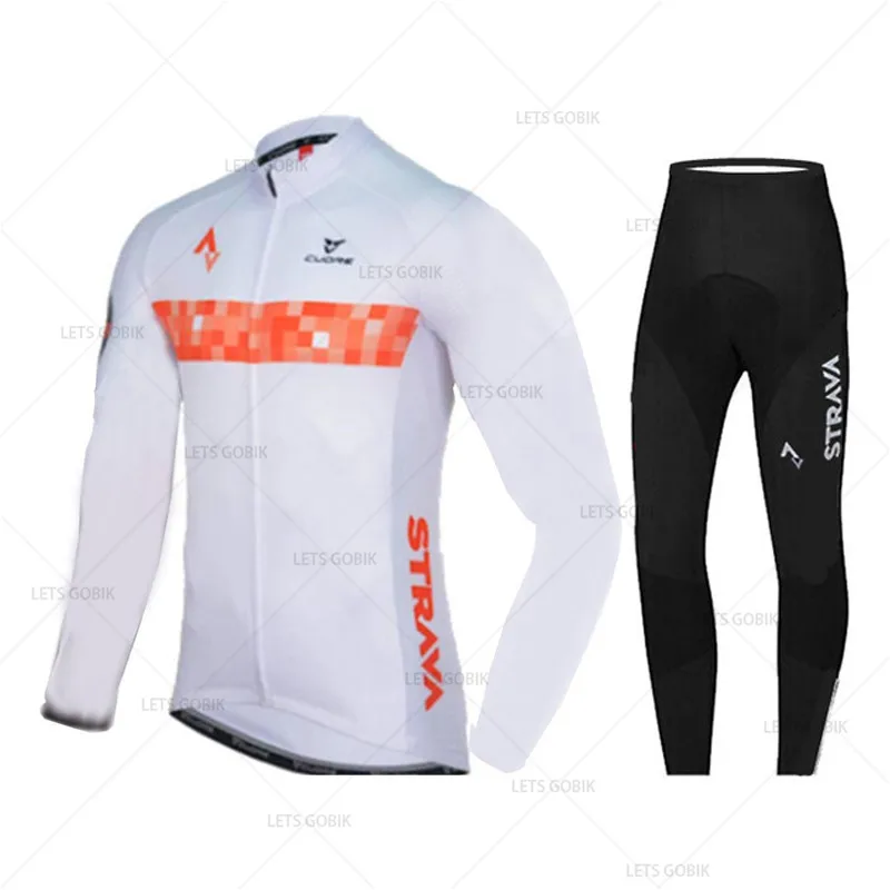 STRAVA Мужская велосипедная майка с длинным рукавом набор весна/осень быстросохнущая одежда для горного велосипеда 19D Подушка длинные штаны костюм - Цвет: 9