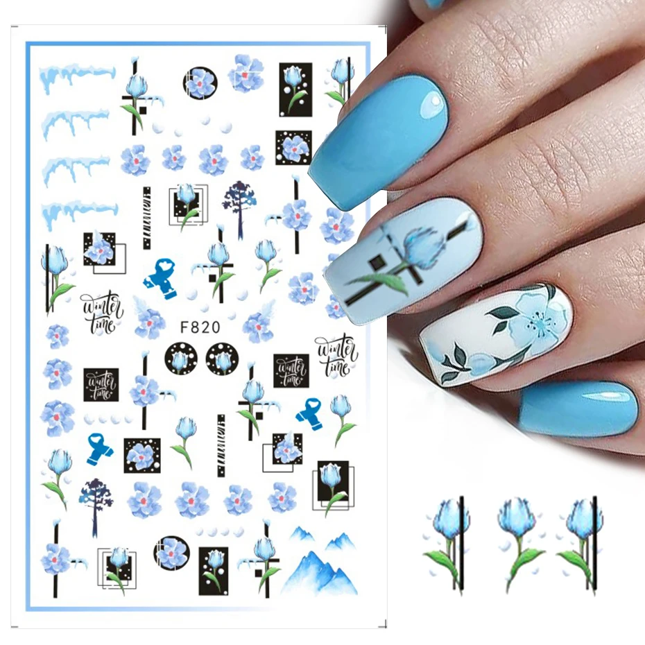 3d Spring Nail Design Blue Butterflies Flowers Manicure Sticker Decals  Cotton Floral Sliders For Nail Art Decor Accessory - Stickers & Decals -  AliExpress