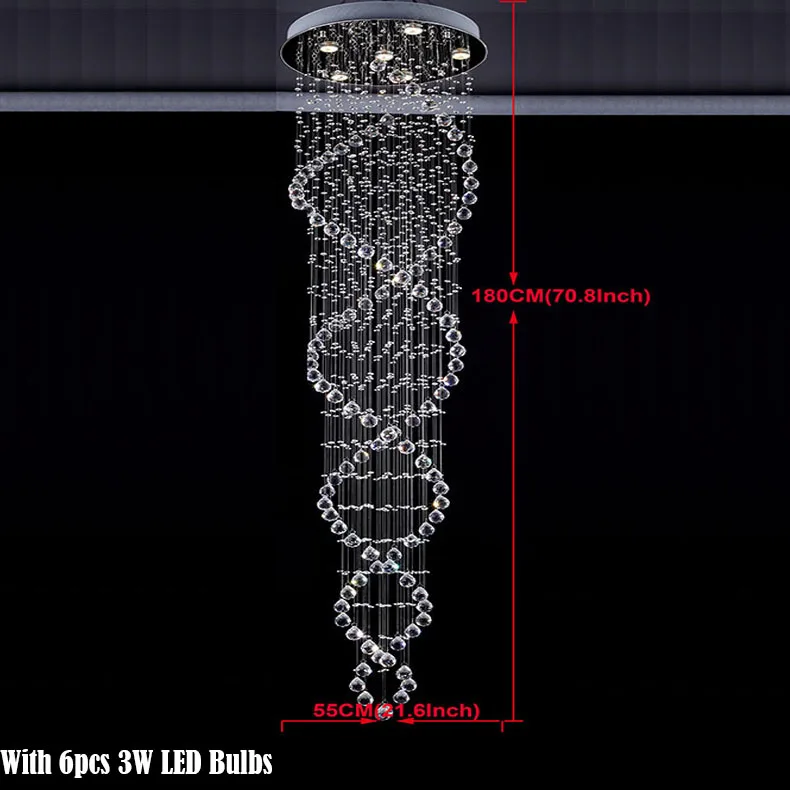 D55CM H180CM Современный минималистский светодиодный хрустальная длинная люстра двухэтажная вилла вращающаяся гостиная большая Подвесная лампа - Цвет абажура: D55CM H180CM