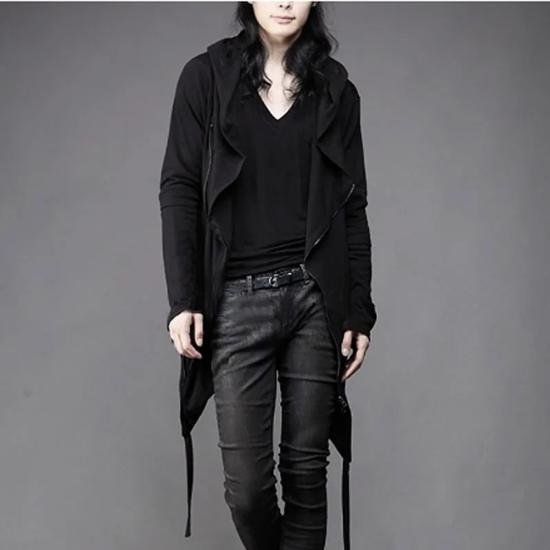 

Men asymmetrical design punk hip hop zipper hoodie gothic streetwear men harajuku nightclub stage hooded cloak sweatshirts