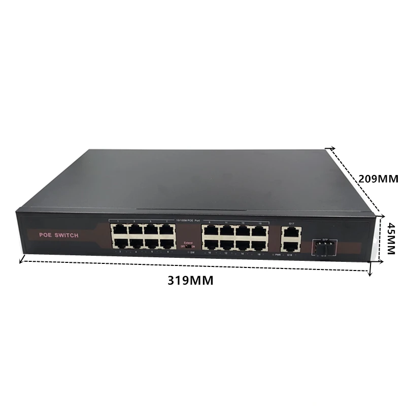 Коммутатор 48 В Ethernet POE с 16(100 м) + 2(1000 1SFP-портом IEEE 802 3 af/at подходит для