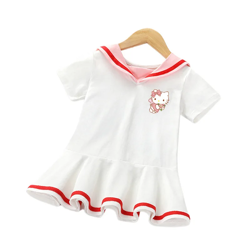 thumbnail image 1 of Hello Kitty nueva ropa para niños vestido dulce de dibujos animados niñas estilo extranjero de manga corta estilo universitario falda de princesa para bebé, 1 of 5
