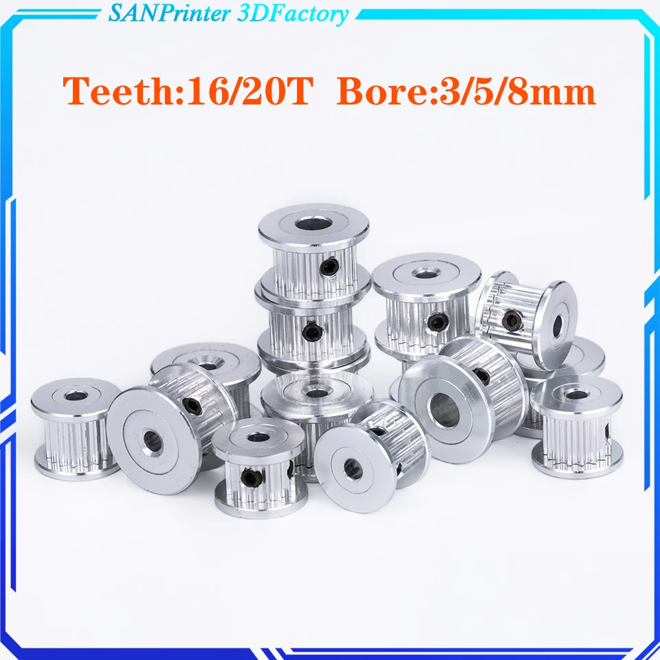 

2GT GT2 Aluminum Timing Belt Idler Pulley 16T 20T Teeth Tooth 3mm 5mm 8mm Bore For 3D Printer 6mm Width Timing Belt