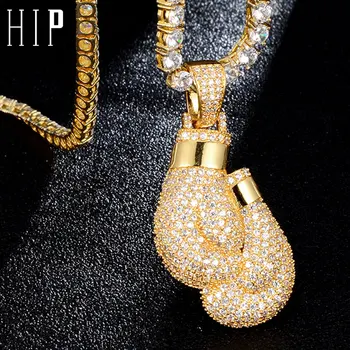 

Hip Hop Bling CZ Boxing Gloves Iced Out Cubic Zircon Necklaces & Pendants For Men Jewelry Charm Tennis Chain