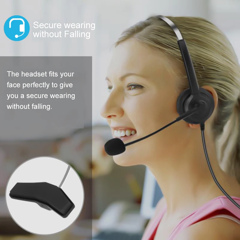 Wired Business Headset With Microphone Telephone Operator Noise Canceling Headphone for Computer Phones Desktop Boxes