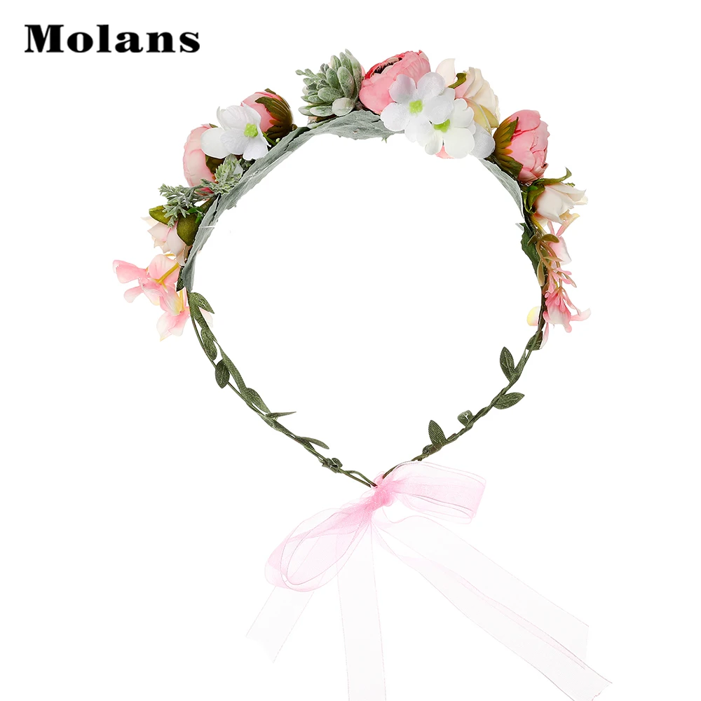 MOLANS невесты Женщины Цветок Корона лента для волос свадебный цветочный ободок лента-гирлянда девушка аксессуары для волос Головные уборы