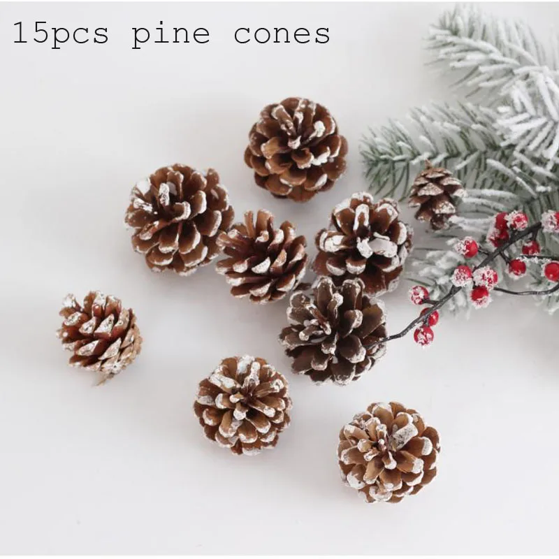 15pcs 15 шт./лот DIY украшения для рождественского декора сушеные сосновые шишки искусственные Натуральные сушеные цветы аксессуары рождественские украшения - Цвет: 15pcs