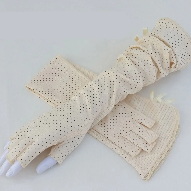 B88 Beige Женские Спортивные Перчатки для фитнеса, велоспорта, защита от солнца, сенсорный экран, длинные перчатки для полных пальцев, женские хлопковые модные перчатки для вождения на полпальца, B91 - Цвет: B88 Beige