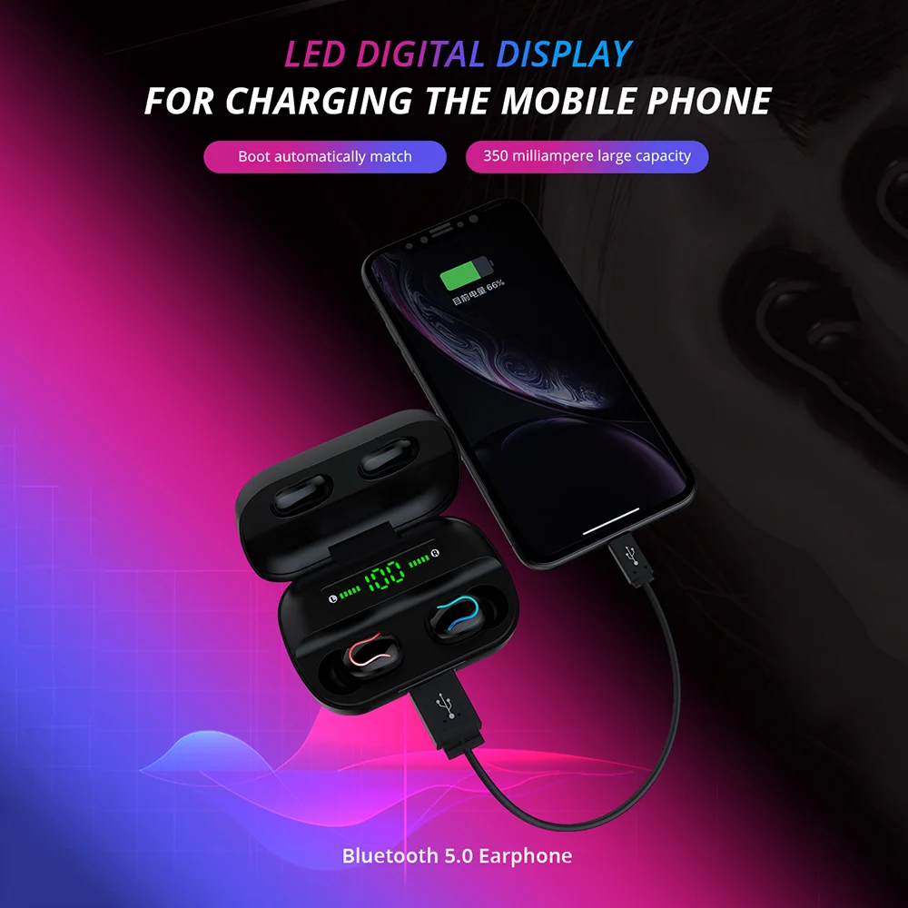 Tkey Bluetooth наушники Q82 светодиодный TWS Touch True беспроводные наушники IPX7 водонепроницаемые наушники 8D стерео наушники с шумоподавлением