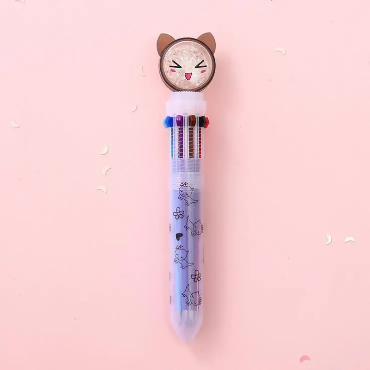 B 1 шт. Kawaii многоцветная 10 цветов милая Шариковая ручка с кошкой граффити ручка для детей Monocerus раскрашенный шар ручка школьные канцелярские принадлежности - Цвет: B