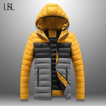 

Winter Men's New Coats Warm Men's Down Jackets Patchwork Down-filled Casual Thick Hooded Parkas Men Overcoats Hat Detachable