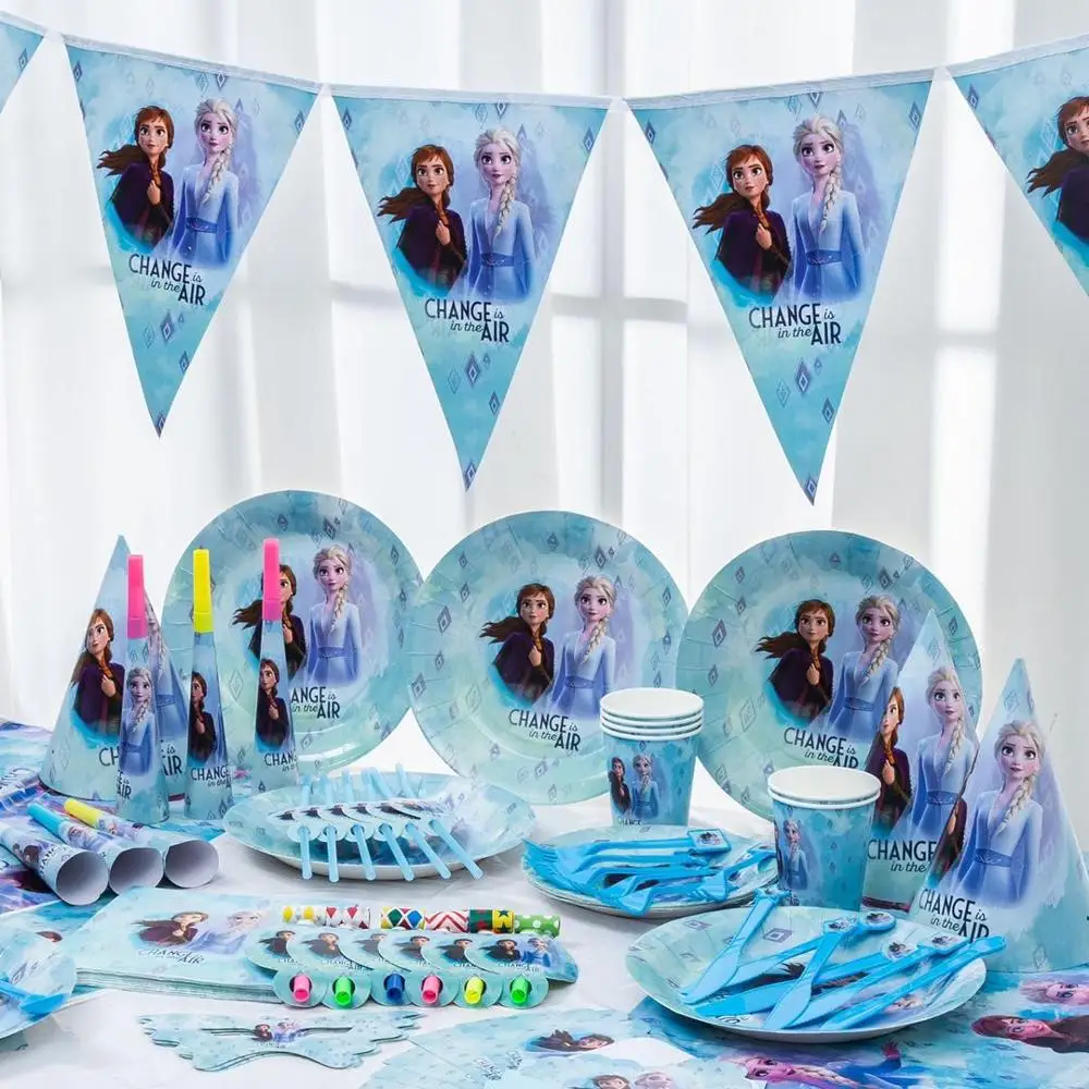 Flash Sale Frozen Elsa Anna princesa reina de la nieve tema decoración para fiesta de feliz cumpleaños para fiesta de Cumpleaños de Niños suministros de decoración vajilla neQKM8e5Z7O