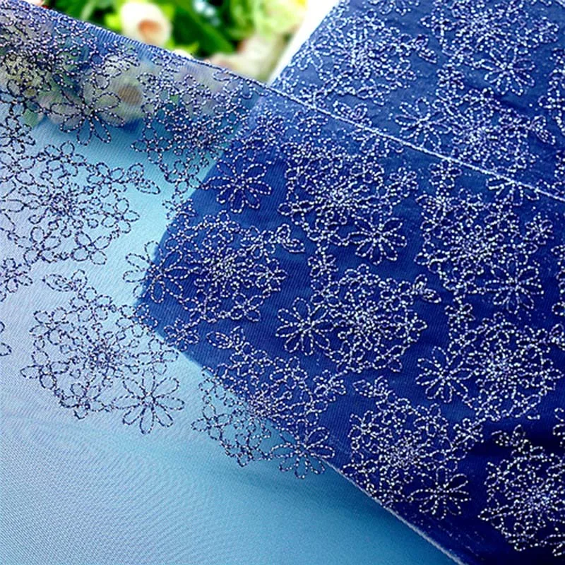 

15Meters Floral Lace Ribbon Navy Blue 17cm Wide Fabric DIY Garment Accessories Sewing Trim Wedding Dress