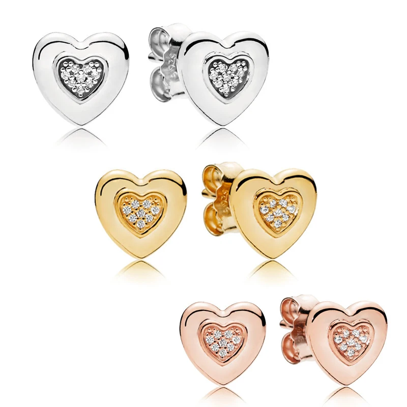

3 Types Clear CZ Signature Heart Stud Earrings For Women 925 Sterling Silver Earrings Jewelry Female Crystal Girl Earrings Gift