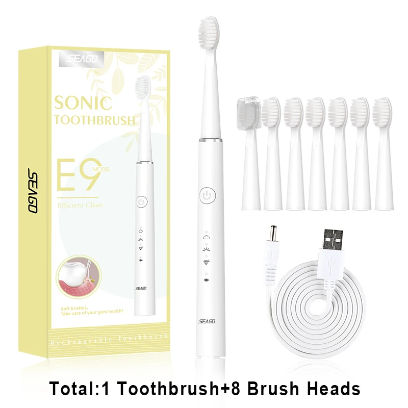 Cepillo de dientes eléctrico SEAGO Sonic 360, recargable, automático, mejorado, cabezales de repuesto a prueba de agua SG548