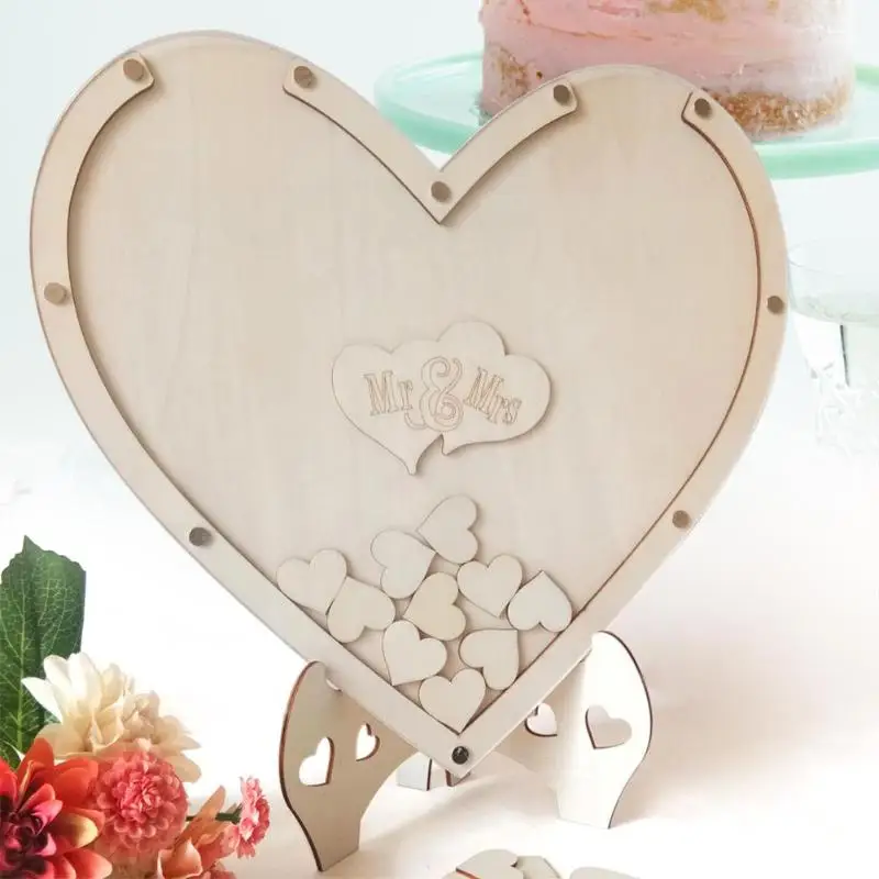 Romantic Double Heart Shape Wedding Signature Puzzle Memory Guest Book Custom Signature Puzzle Keepsake Wooden Double Heart New