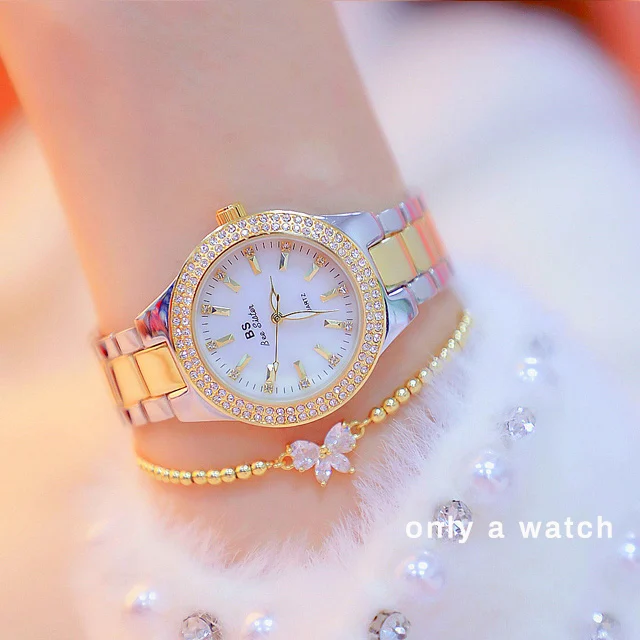 Женские часы с бриллиантами модные роскошные Брендовые женские часы с кристаллами Золотые женские наручные часы из нержавеющей стали Relogio Feminino - Цвет: gold silver
