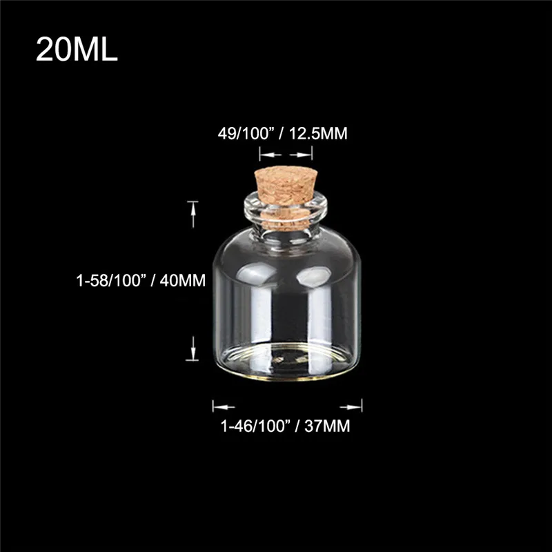 37x40x12.5mm 20ml Little Cute Glass Jars Containers Vials Empty Clear Transparent 20CC Glass Bottles With Cork 12pcs
