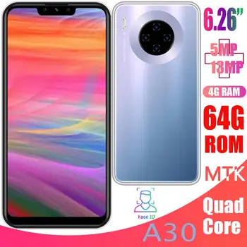 

A30 global version smartphones quad core 6.26inch 4GB 64GB 13mp Face ID unlocked android mobile phones celulares WIFI 2sim 3G
