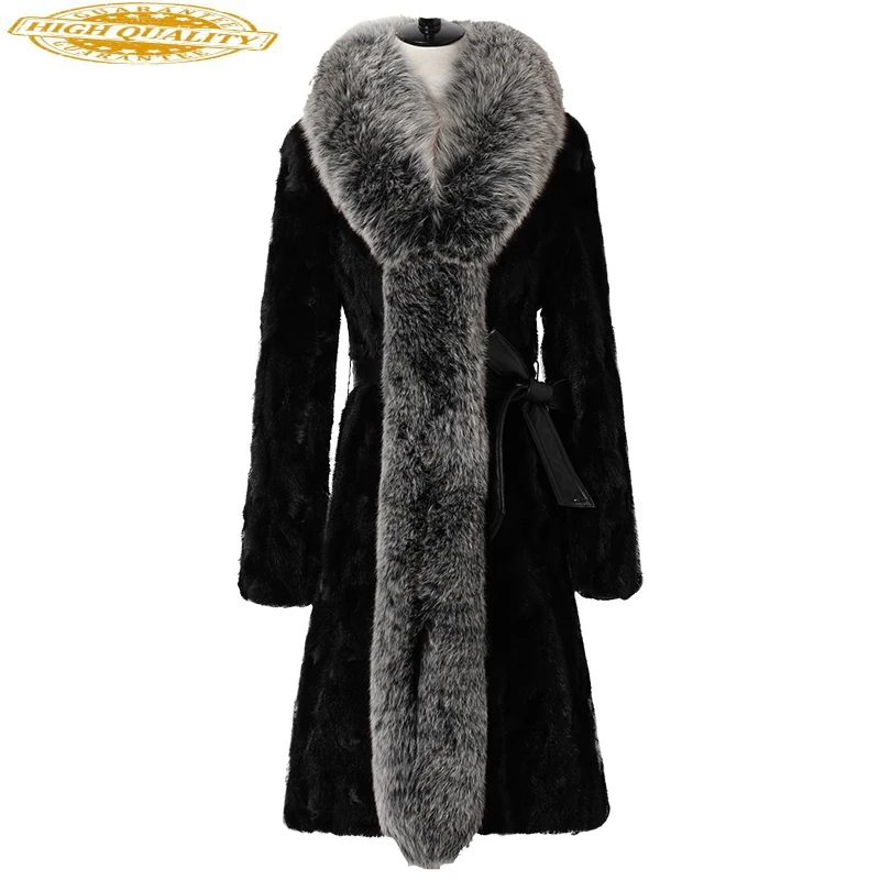 

Luxury Mink Coat Female 2020 Women Long Fur Coats from Natural Fur Large Fox Fur Collar Women's Winter Jacket 21019