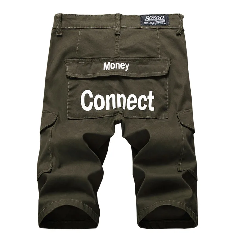 Модные мужские летние джинсовые шорты Карго повседневные тактические короткие джинсы с несколькими карманами с буквенным принтом армейский зеленый черный