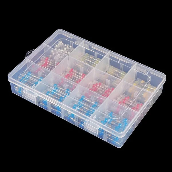 Pçs à Prova Kit com Caixa Dwaterproof Água Calor Shrink Solda Mangas Quatro Tamanhos Fio Conector Conectores Elétricos Terminador 360 4 shrink solda mangas quatro tamanhos kit com