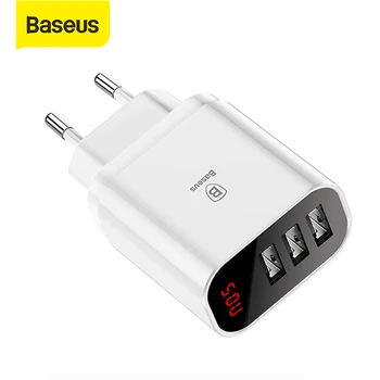 

Baseus LED Digital 3 Ports USB Charger EU Plug Mobile Phone Fast Charging Wall Charger 3.4A Max for iPhone X 8 7 Samsung S9 S8