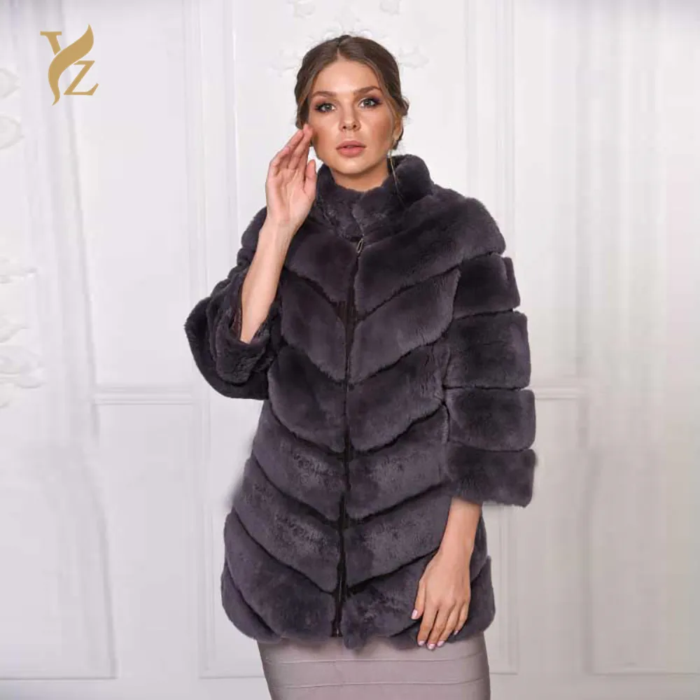 YZ. FURTURE натуральный мех кролика рекс мех теплый зимний изготовленный кролик стоячий воротник Высокое качество Полный натуральная кожа куртки Модные женские