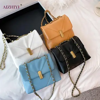 

Lattice Pattern Flap Shoulder Bags Women Chain PU Solid Crossbody Handbag