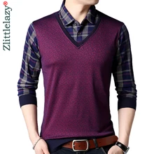 Брендовая Повседневная фальшивая рубашка поло с длинными рукавами из двух частей Мужская рубашка из Джерси клетчатые мужские поло футболки платье Мода 90381