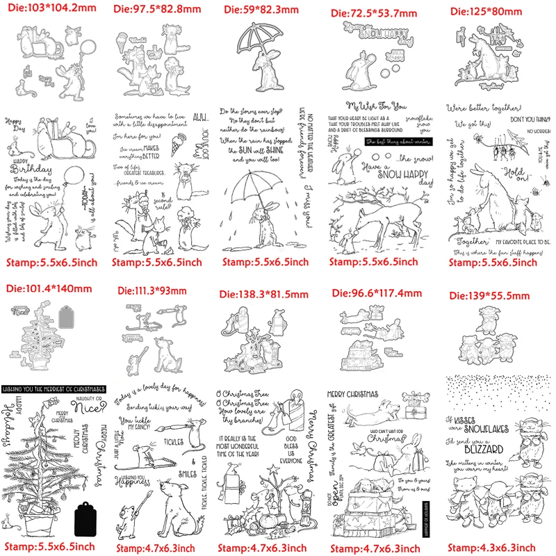 

Cute Animal Series Rabbit Kitten Mouse Christmas Greetings Transparent Clear Stamps&cutting Dies for Diy Scrapbooking Cards