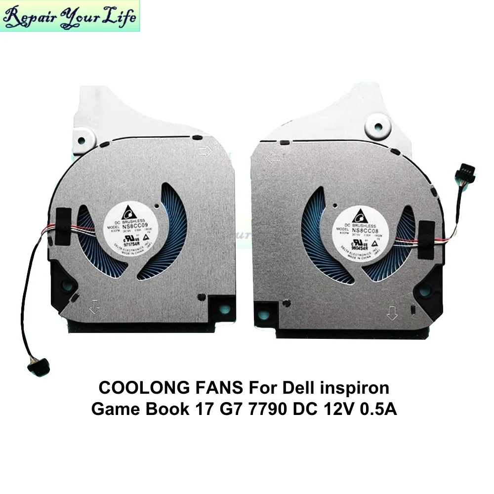 Ventiladores de Refrigeração para Dell Livro de Jogos Inspiron 17 g7 7790 Ns8cc08-18g29 Ns8cc09-18g30 pc Radiador Refrigerador 12v 0.5a 0f7n58 X4f3m Gpu Cpu - Imagem 5