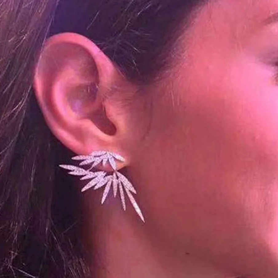 

Zircons Chic Elegant Famous Design Leaf Crystal Full Micro Paved Cubic Zirconia Angel wing Earring for Ladies Fashion Jewelry